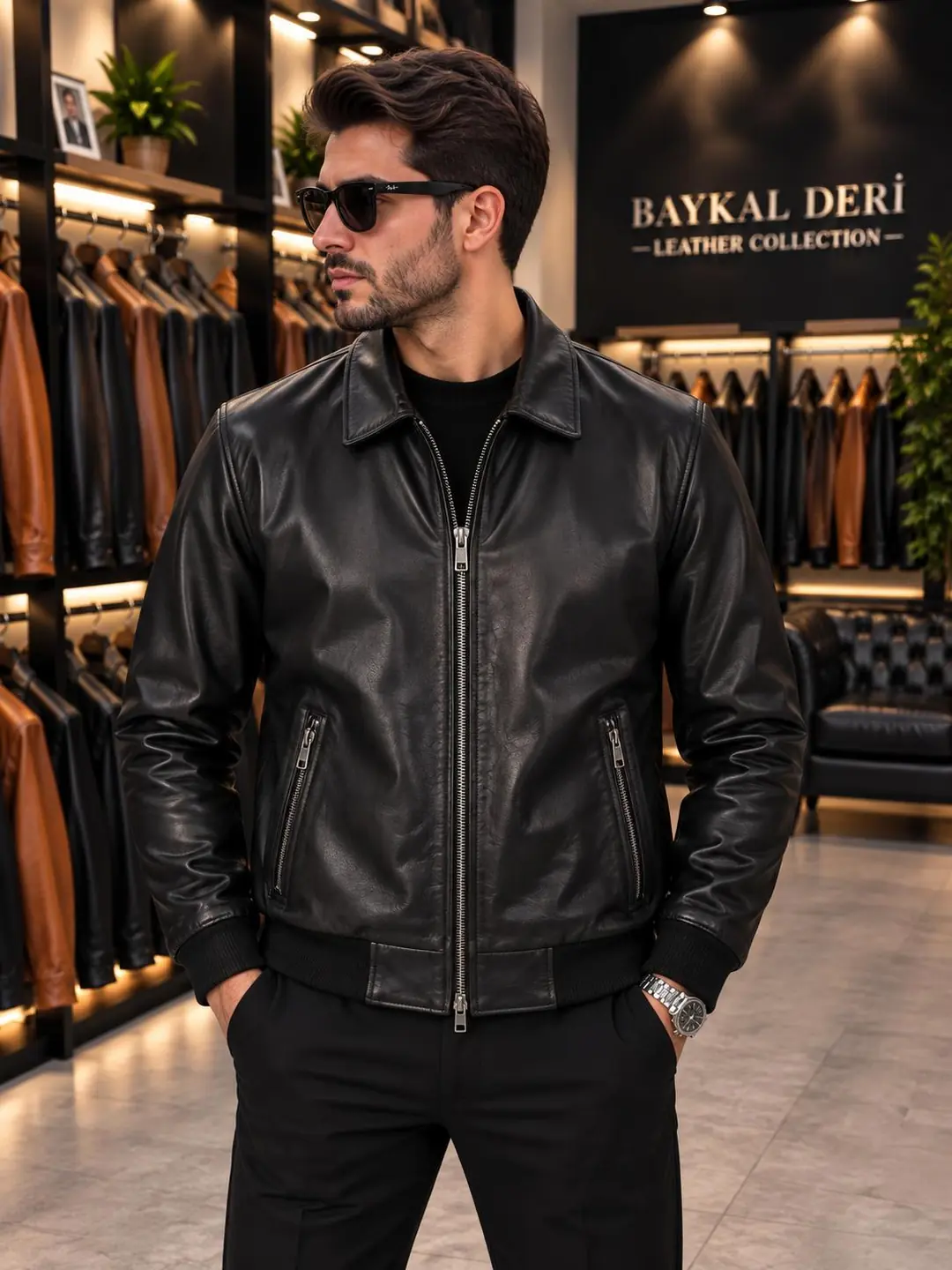 KOLEJ GÖMLEK YAKALI MODEL DERİ CEKET - SİYAH